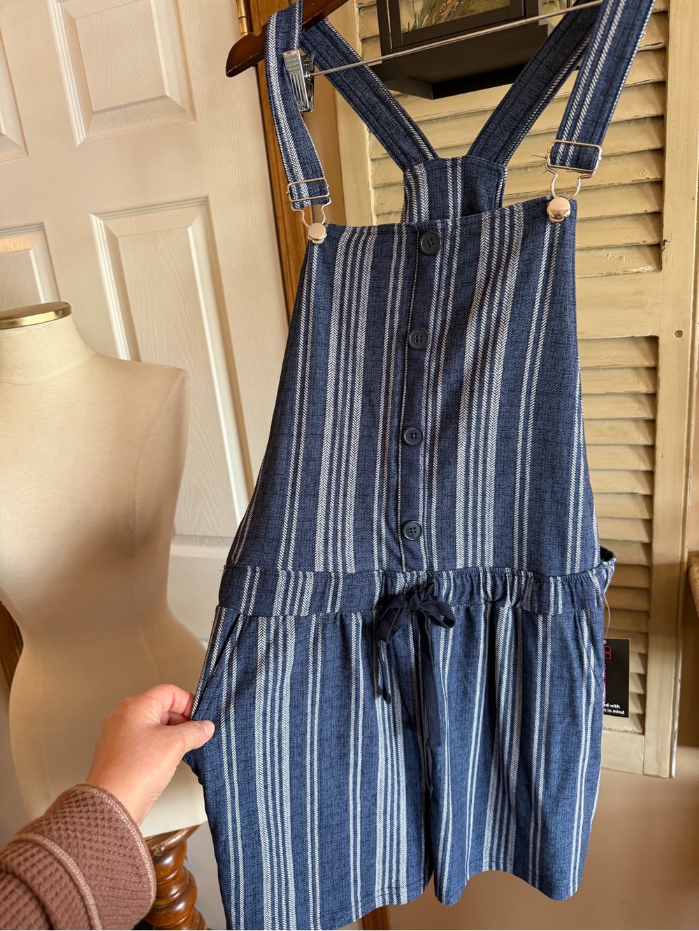 No Boundaries Indigo Blue Striped Overall Romper